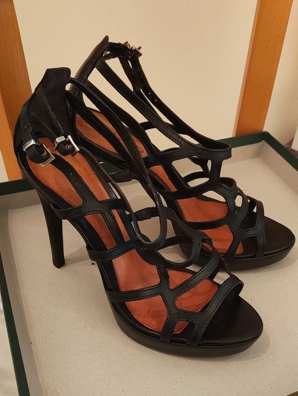 Aldo Black Strappy Cage High Heel Sandals